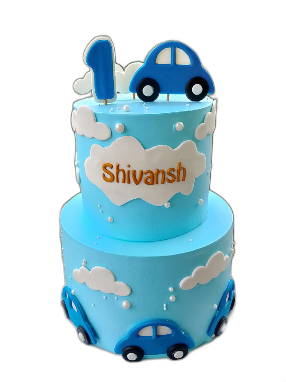 1 Year Blue Car Ride Birthday Cake